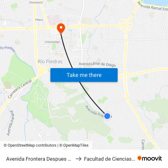 Avenida Frontera Despues Avenida Park Gardens to Facultad de Ciencias Sociales UPRRP map