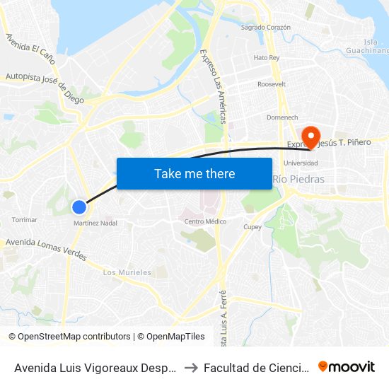 Avenida Luis Vigoreaux Despues Avenida Jesus T. Piñero to Facultad de Ciencias Sociales UPRRP map