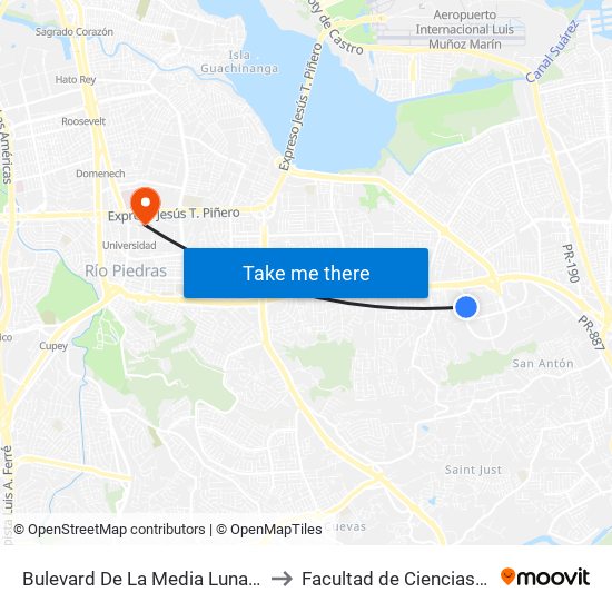 Bulevard De La Media Luna Frente Home Depot to Facultad de Ciencias Sociales UPRRP map