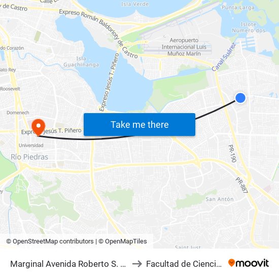 Marginal Avenida Roberto S. Vilella Esquina Calle Castilla to Facultad de Ciencias Sociales UPRRP map
