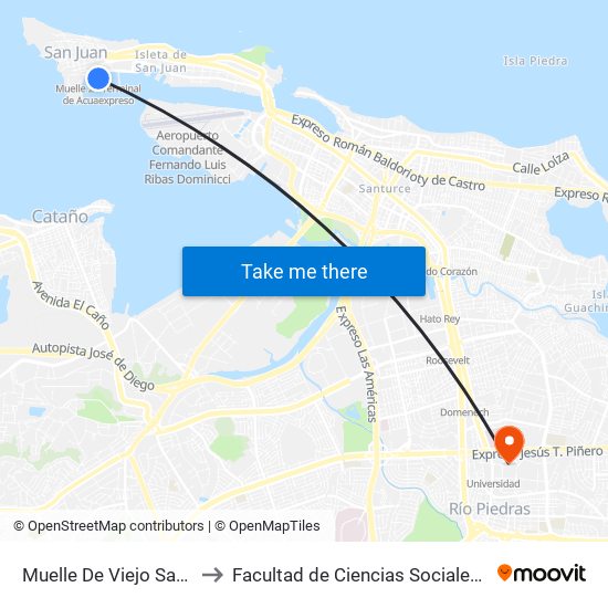 Muelle De Viejo San Juan to Facultad de Ciencias Sociales UPRRP map