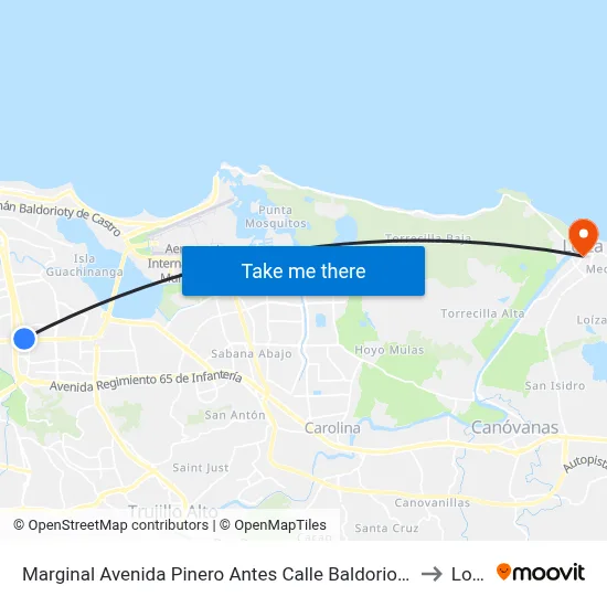 Marginal Avenida Pinero Antes Calle Baldorioty De Castro to Loiza map
