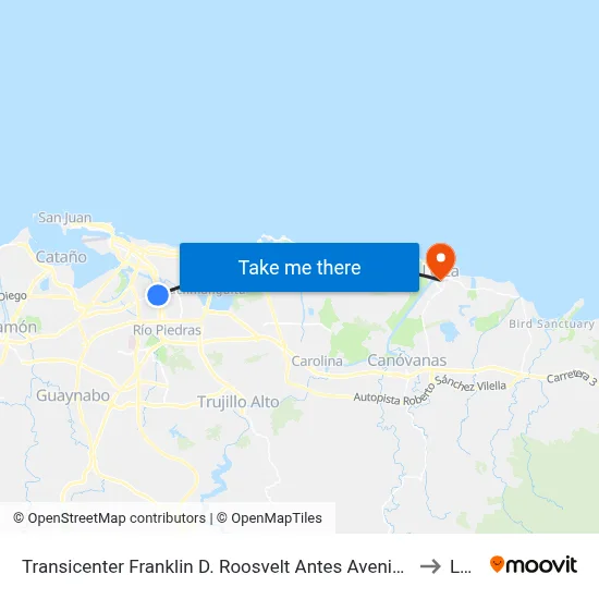 Transicenter Franklin D. Roosvelt Antes Avenida Luis Muñoz Rivera to Loiza map