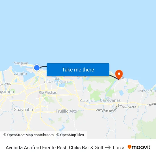 Avenida Ashford Frente Rest. Chilis Bar & Grill to Loiza map
