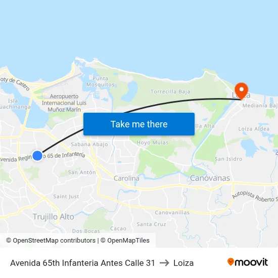 Avenida 65th Infanteria Antes Calle 31 to Loiza map