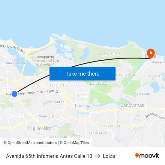 Avenida 65th Infanteria Antes Calle 13 to Loiza map
