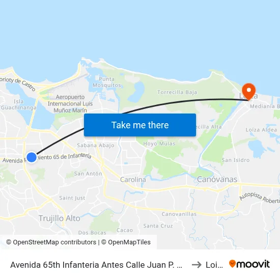 Avenida 65th Infanteria Antes Calle Juan P. Reyes to Loiza map