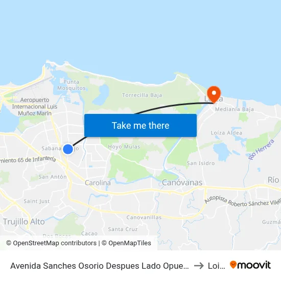 Avenida Sanches Osorio Despues Lado Opuesto Vía 3 to Loiza map