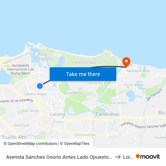 Avenida Sanches Osorio Antes Lado Opuesto Calle 128 to Loiza map