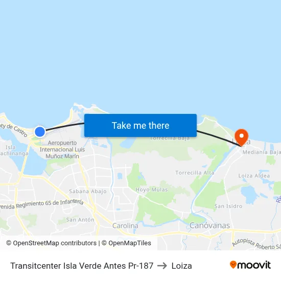 Transitcenter Isla Verde Antes Pr-187 to Loiza map
