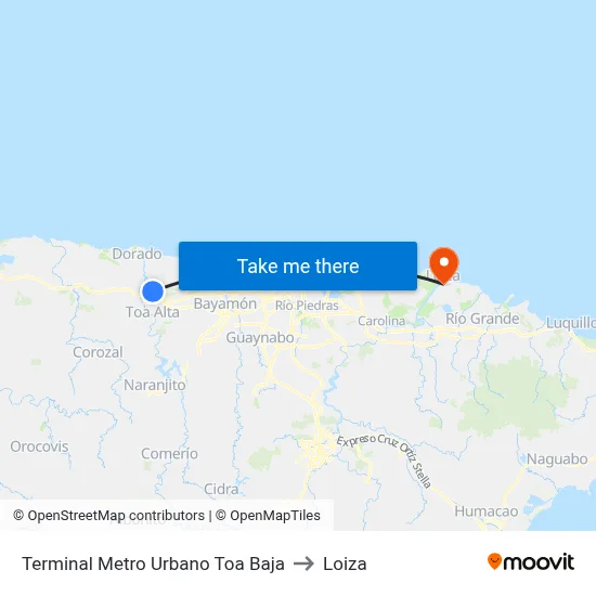Terminal Metro Urbano Toa Baja to Loiza map