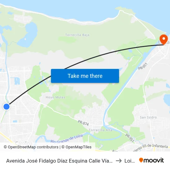 Avenida José Fidalgo Díaz Esquina Calle Vía 26 to Loiza map
