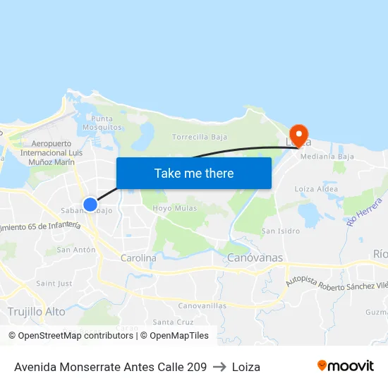 Avenida Monserrate Antes Calle 209 to Loiza map
