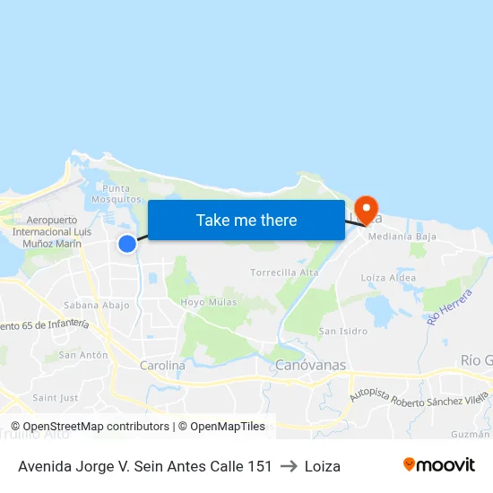 Avenida Jorge V. Sein Antes Calle 151 to Loiza map