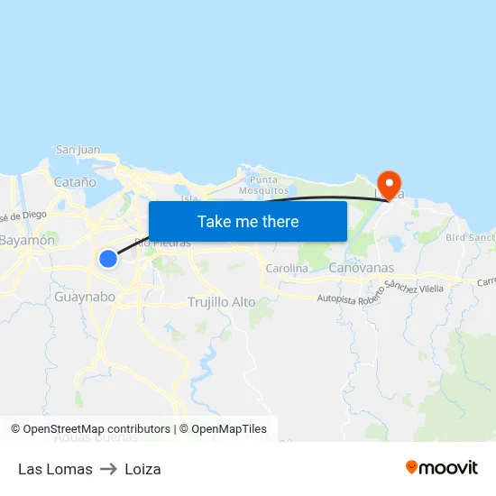 Las Lomas to Loiza map