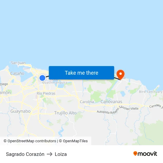 Sagrado Corazón to Loiza map