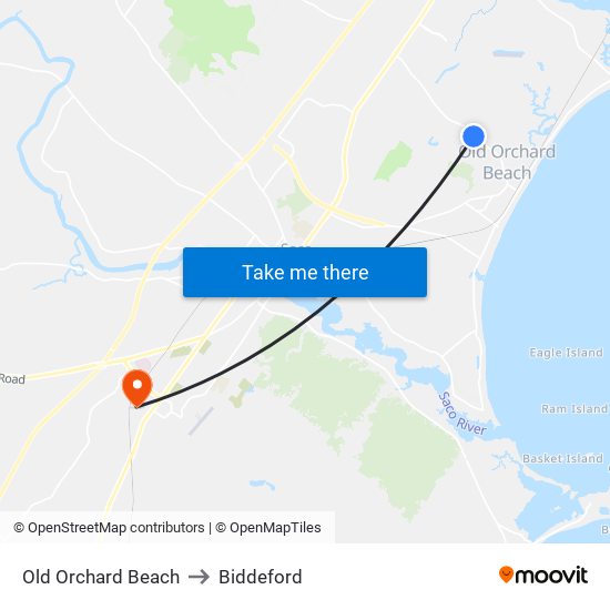 Old Orchard Beach to Biddeford map