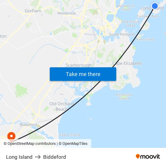 Long Island to Biddeford map
