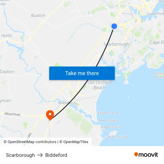 Scarborough to Biddeford map