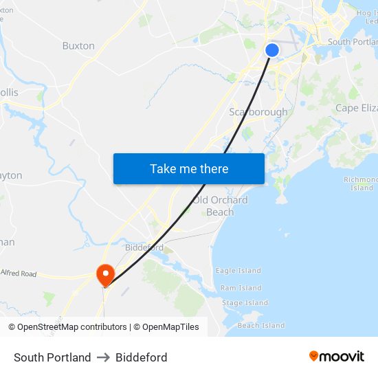 South Portland to Biddeford map