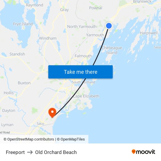 Freeport to Old Orchard Beach map