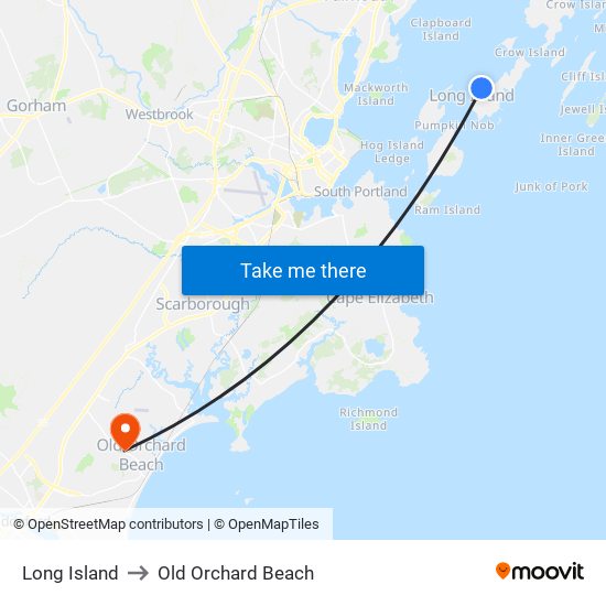 Long Island to Old Orchard Beach map