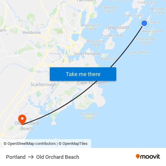 Portland to Old Orchard Beach map