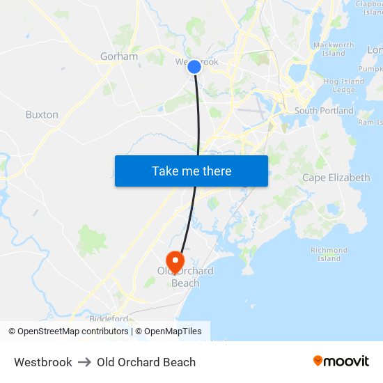 Westbrook to Old Orchard Beach map