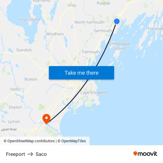 Freeport to Saco map