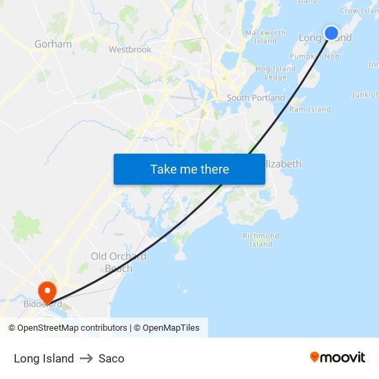 Long Island to Saco map