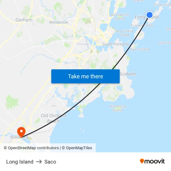 Long Island to Saco map