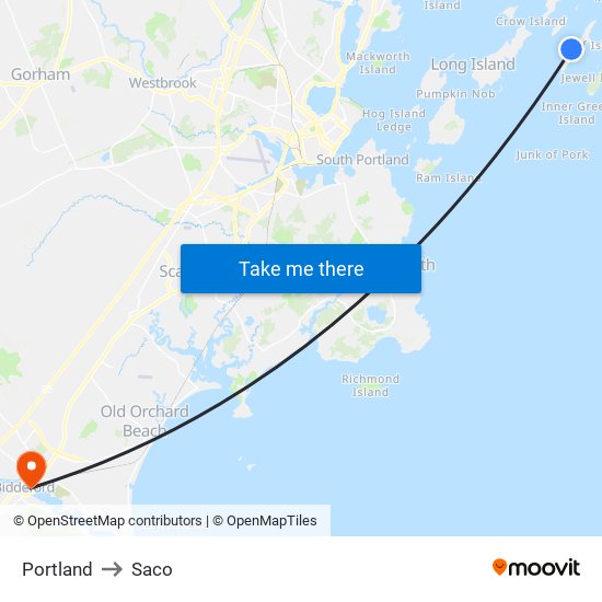 Portland to Saco map