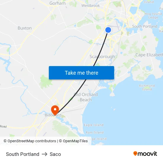 South Portland to Saco map