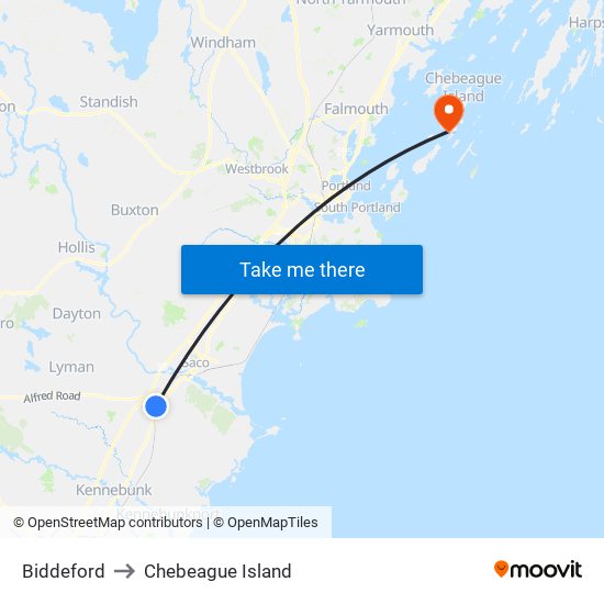 Biddeford to Chebeague Island map