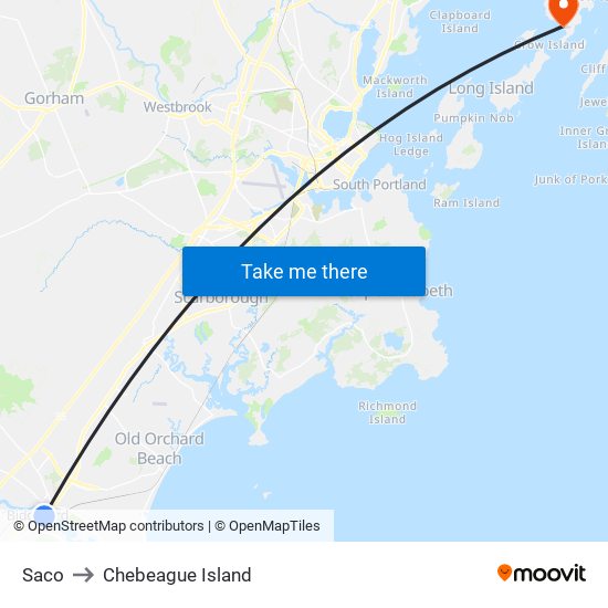 Saco to Chebeague Island map