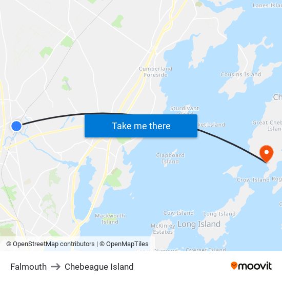 Falmouth to Chebeague Island map