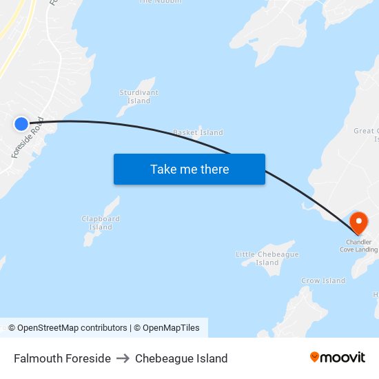 Falmouth Foreside to Chebeague Island map