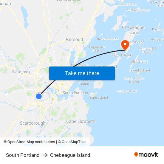 South Portland to Chebeague Island map