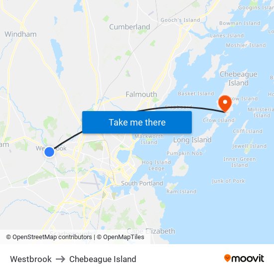 Westbrook to Chebeague Island map