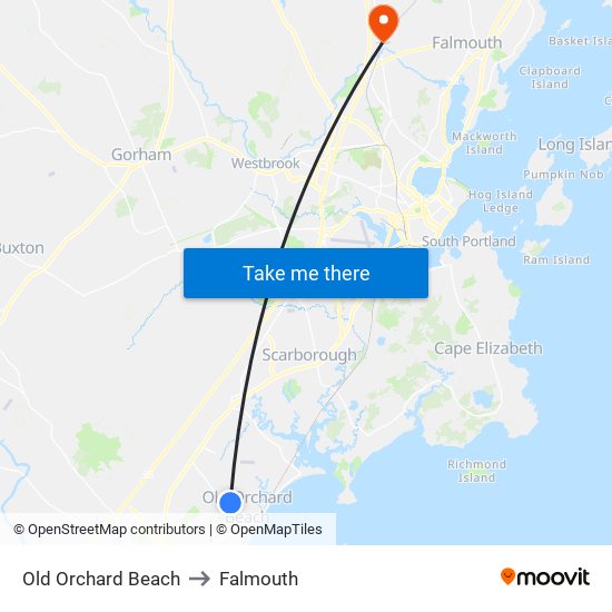 Old Orchard Beach to Falmouth map