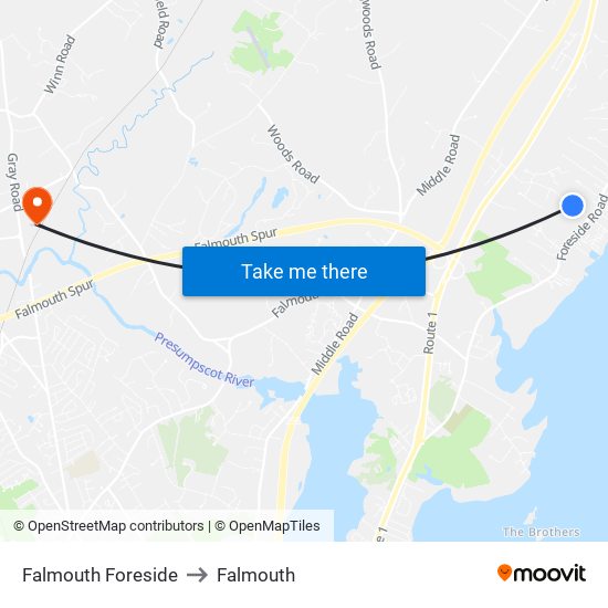 Falmouth Foreside to Falmouth map