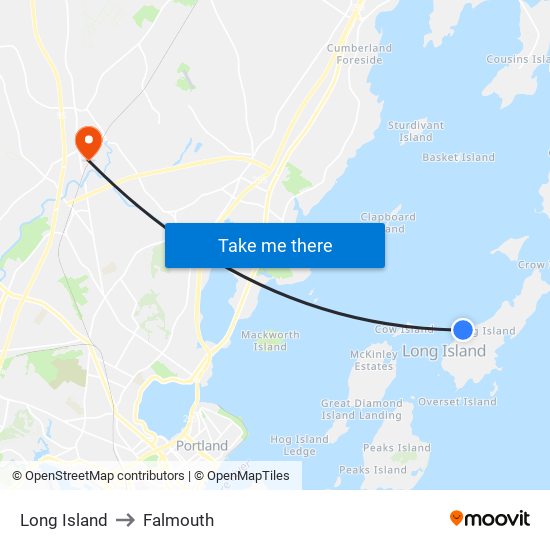 Long Island to Falmouth map