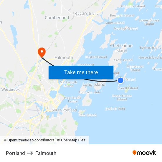 Portland to Falmouth map