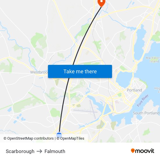 Scarborough to Falmouth map