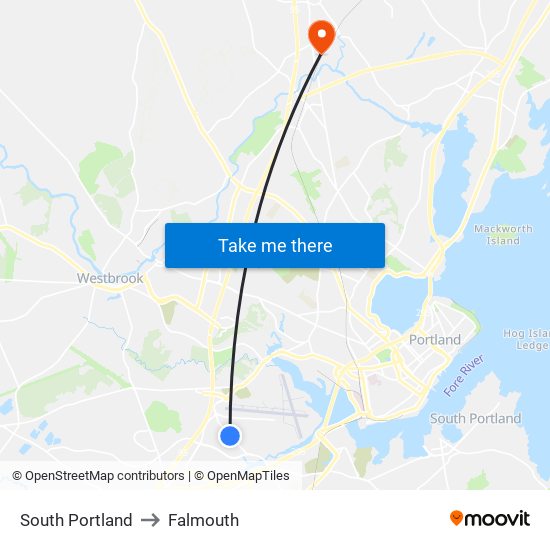 South Portland to Falmouth map