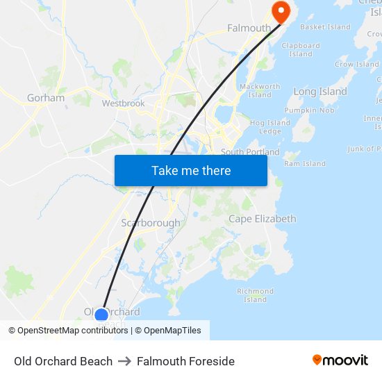 Old Orchard Beach to Falmouth Foreside map