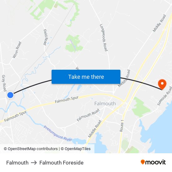 Falmouth to Falmouth Foreside map