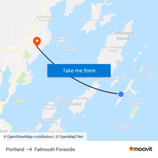 Portland to Falmouth Foreside map