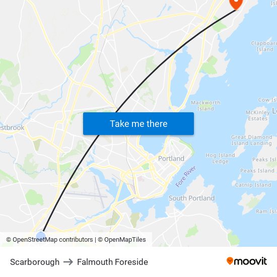 Scarborough to Falmouth Foreside map