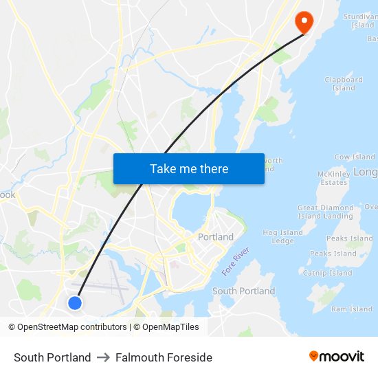 South Portland to Falmouth Foreside map